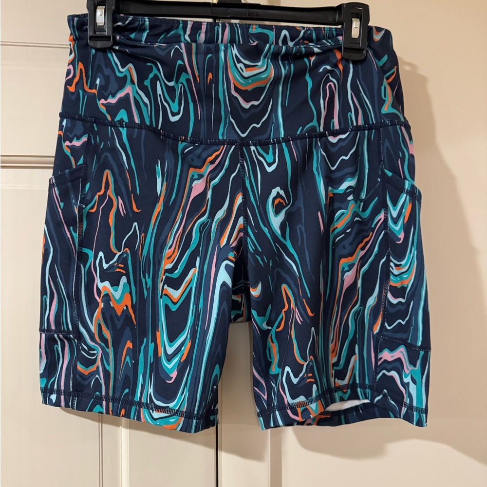 Ideology Women's Athletic Shorts - Blue and Orange Swirl